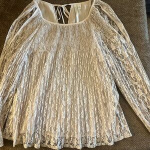 LC Lauren Conrad Ivory Lace Pleated Blouse